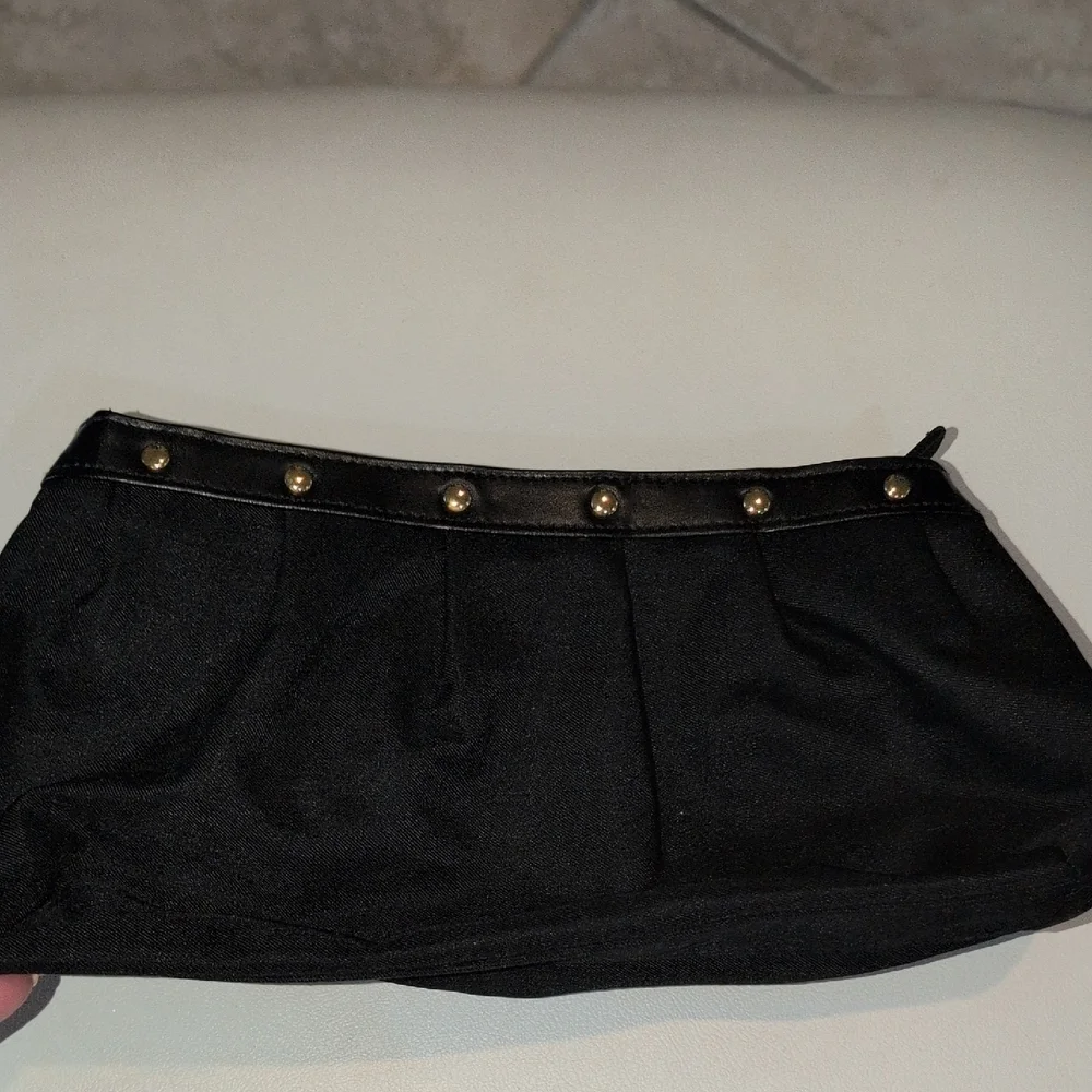 Yves Saint Laurent Black Satin Pouch with Gold Details